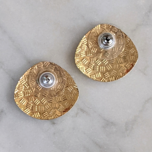 Vintage Enamel Gold Toned Lotus Earrings - Picture 3 of 6